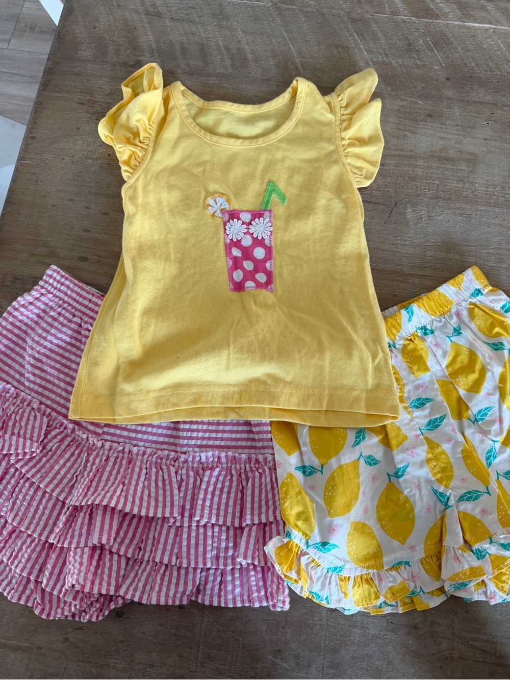 Kids Yellow Ruffle Sleeve Pajama Top with Lemon Print Shorts
